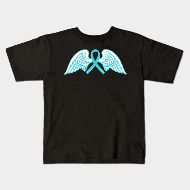 Light Blue Awareness Ribbon with Angel Wings Kids T-Shirt by CaitlynConnor